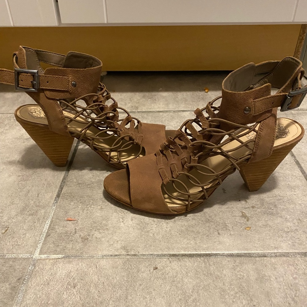 Vince Camuto Evel Caged Heeled Sandal, Size 6.5, Brown